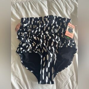 Shapermint Black & White Patterned High-Waist Bikini Bottom with Tummy Control